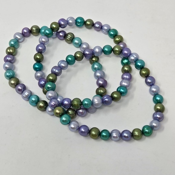 Honora Jewelry - Set of 3 Rare HONORA Multi Genuine Freshwater Potato PEARLS Stretch Bracelets